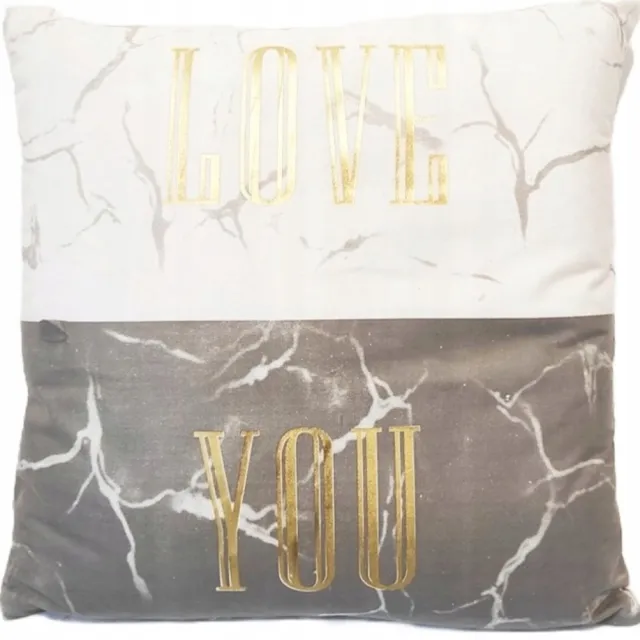 Granda Decoratieve Kussenhoes 45x45 cm - Marmer Goud 'Love You' Multicolor