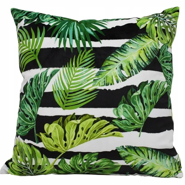 Ateks Decoratieve Kussenhoes Velours 40x40cm Monstera Bladeren Zwart/Wit