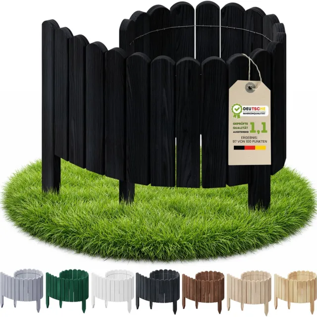 Floranica rolborder hout - 100 cm - 40 cm hoog - zwart - ronde bovenkant - boomspiegel - grenen