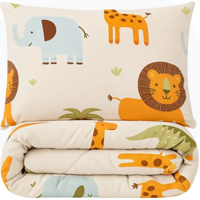 SimplyDream Dierentuin wasbaar dekbed - Eenpersoons - 140x200 cm - Multi Zoo