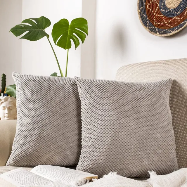 Ibenzoa Set van 2 decoratieve corduroy kussenhoezen met verborgen ritssluiting 45x45 cm grijs