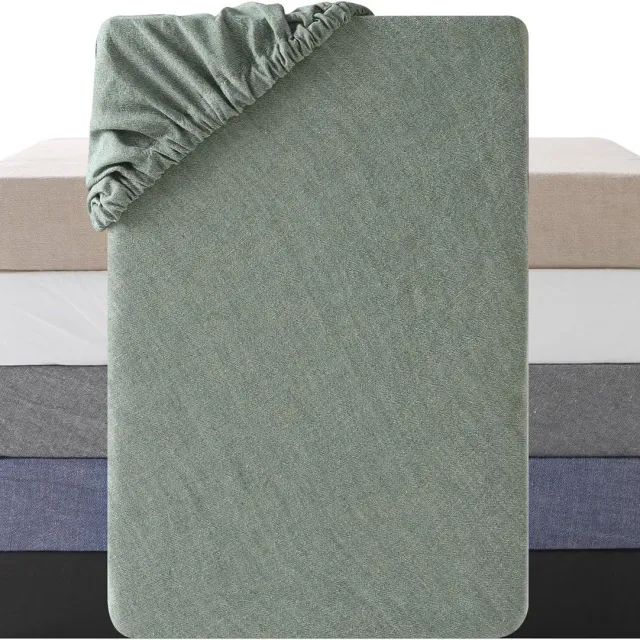 Ibenzoa Natuurlijk Ademend Katoen Hoeslaken Set 160x200 cm - Zachte Textuur & Comfort groen