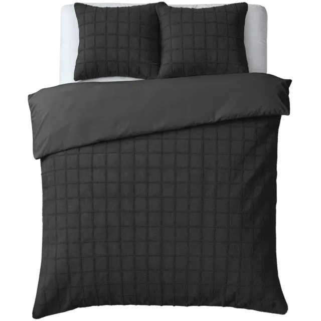 Droomtextiel Teddy Dekbedovertrek Fur Check - 240x200/220 cm - Zwart