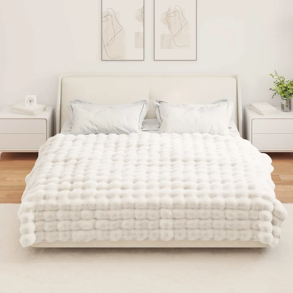 vidaXL Antislip deken van imitatie konijnenbont OLITE Wit 150 x 220 cm, foto 4