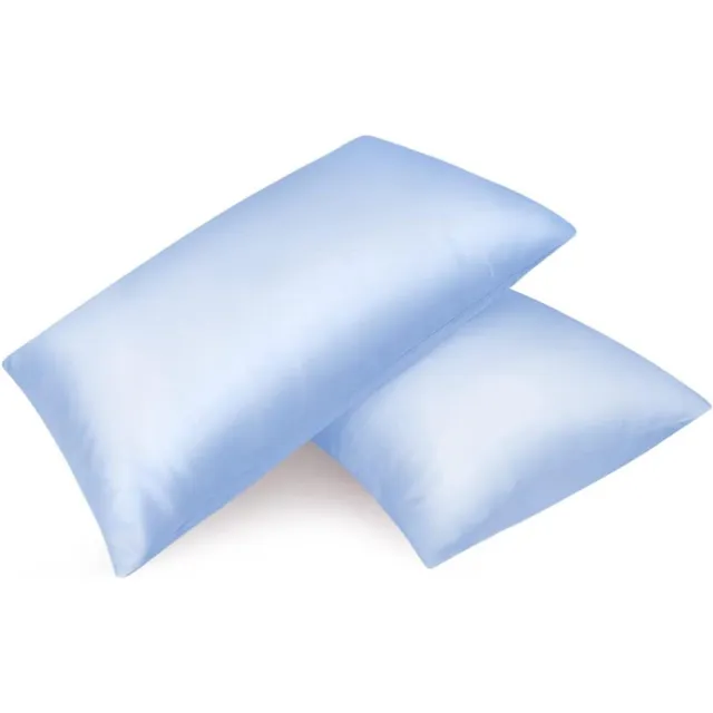 Famanu Set van 2 satijnen kussenslopen premium kussensloop haar- en huidverzorging zijdezacht met ritssluiting, lichtblauw, 40 x 80 cm