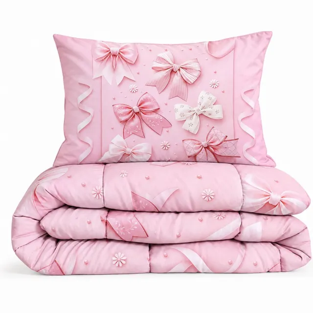 Eleganzzz Kinderdekbed Zonder Overtrek Butterfly Tie - Strikjes Kinderdekbed - Pink - 140x200 cm - Microvezel - Inclusief Kussensloop