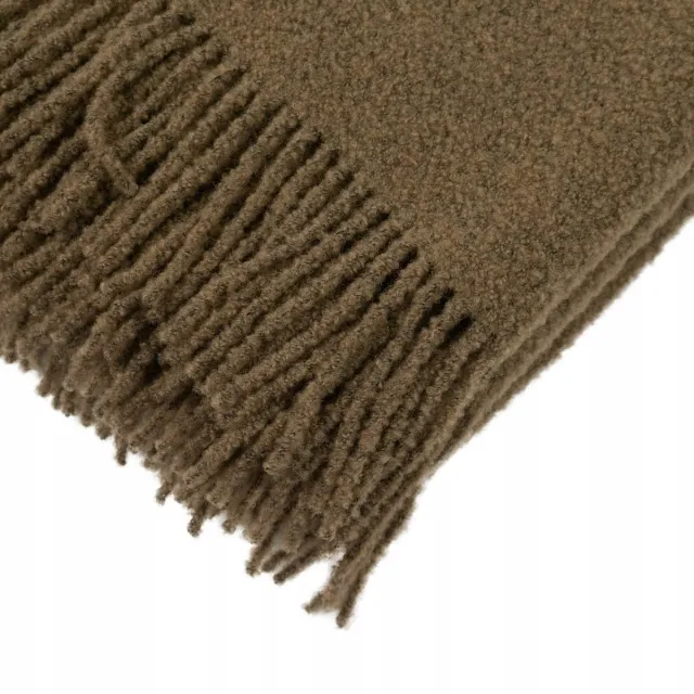 KAMPOL Merinowollen deken Bukle 140x200 cm bruin met franjes