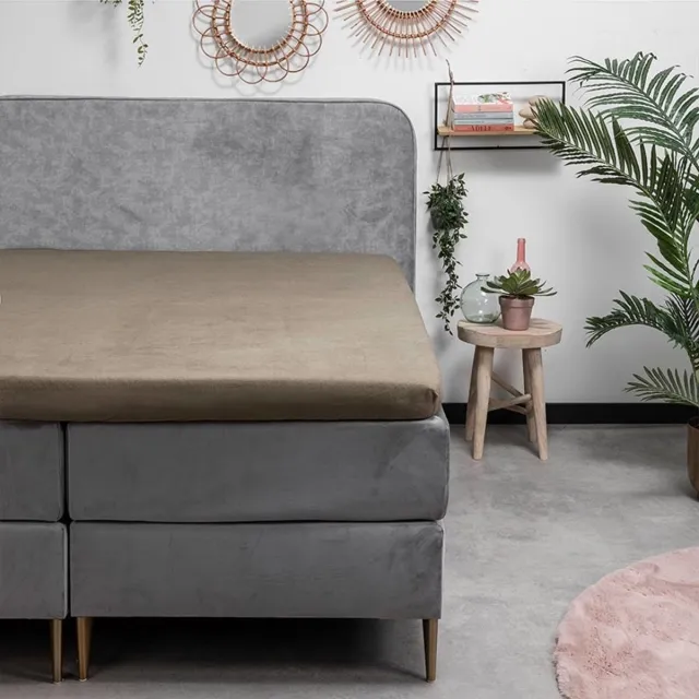 Dekbed-Discounter Fresh and Co Topper Hoeslaken 140 x 200 cm - Katoen Flanel - Geschikt voor toppers tot 15 cm hoog - Wasbaar op 30 graden - Strijkvrij - Truffel