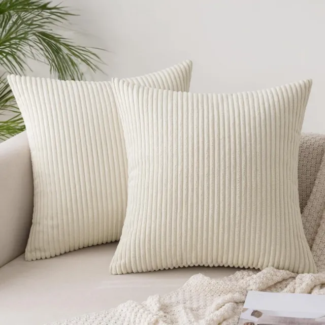 GelldG Kussenhoezen - Set van twee - 40x40 cm - Beige - Gestreept corduroypatroon - Sierkussens - Bankkussens - Decoratieve kussenslopen geschikt voor de woonkamer