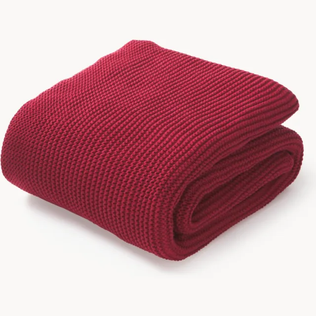Westwing Collection Gebreide plaid Adalyn van biokatoen Wijnrood