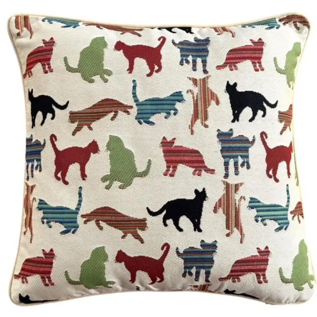 DeHome Gobelin Kussenhoes 40x40 cm - Kleurrijke Katten, Decoratief Veelkleurig