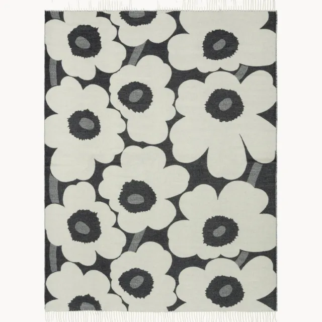 Marimekko Dubbelzijdige plaid Unikko met franjes Grijs