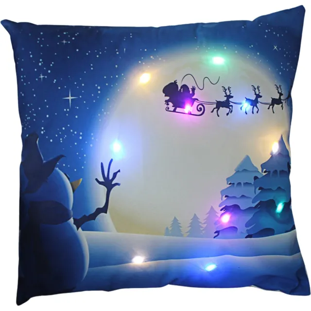 EazyPeezy Kerstkussensloop 45 x 45 cm met Maan Kerstpatronen en Gekleurde LEDverlichting - Kerstdecoratie Feestelijke Kussensloop blauw