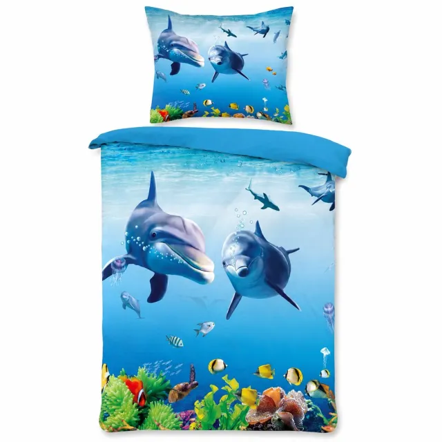 Husch Kinderdekbedovertrek Dolphins - Dolfijnen - Blauw/Multi