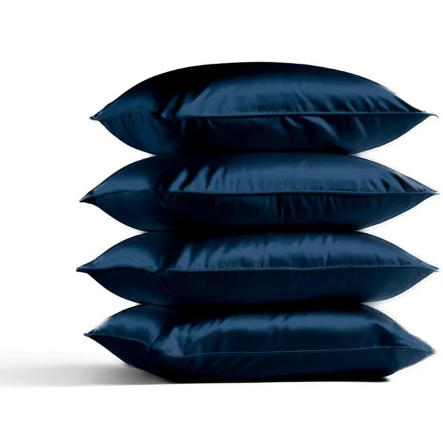 Silk Heaven 4x Zijden Kussensloop 45x65cm Blauw Hotelsluiting 19 Momme - Kussensloop set - Luxe Silk Kussensloop 100% moerbei zijde - Zijde kussensloop - Silk Heaven - 45x65cm (voor ergonomische kussens 40x60cm) / Hotelsluiting