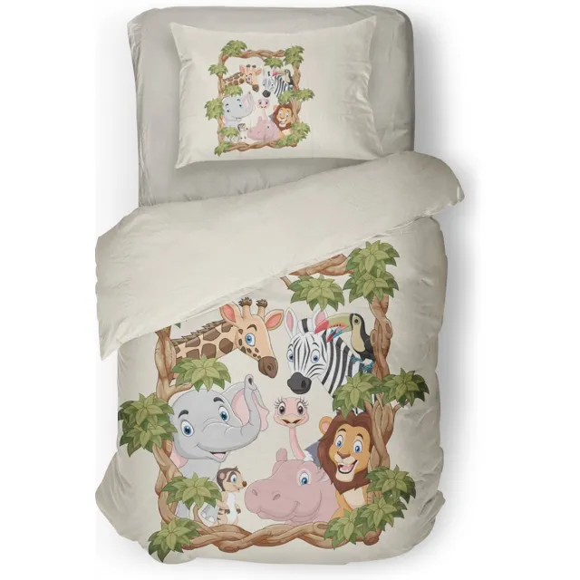 Eleganzzz Kinder Dekbedovertrek Jungle Kingdom - Jungle Dieren Dekbedovertrek - Multi - 140x200/220cm - Dekbedovertrek Kinderen - Micropercal - Eenpersoons Jungle kingdom Multi