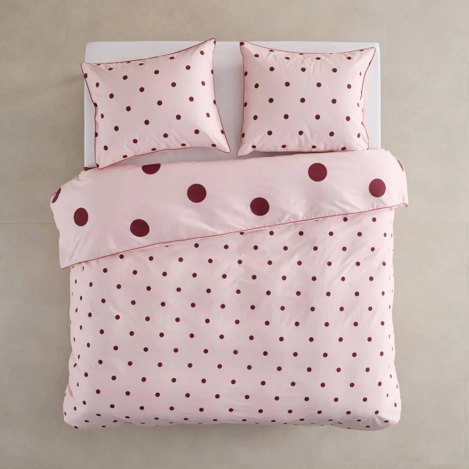 NOUS Living katoenen polkadot dekbedovertrek lits-jumeaux roze, foto 4