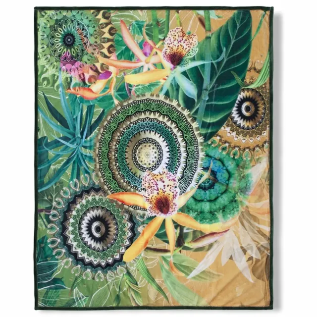Hanche Luxe Plaid 130x160 cm - Mandala en Tropische Bloemen Print - Groen/Multicolor - Polyester - Voor 1 Persoon