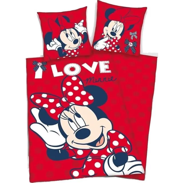 Disney Minnie Mouse - Dekbedovertrek - Eenpersoons - Rode Stippels Dots - 140 x 200 cm.