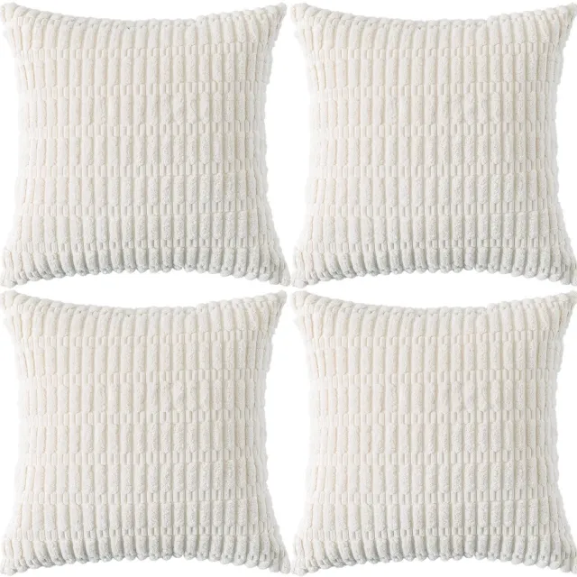 Ibenzoa Set van 4 Luxe Corduroy Kussenhoezen voor Stijlvolle Interieurdecoratie in Diverse Kleuren crèmewit