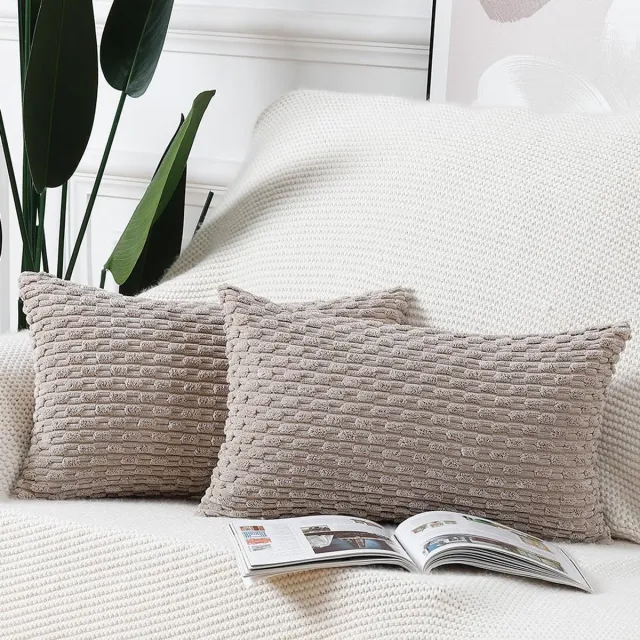 Ibenzoa Set van 2 decoratieve kussenslopen in zachte corduroy voor slaapkamer en bank Taupe
