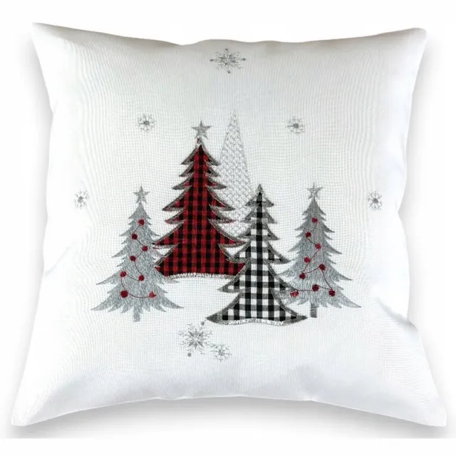 DeHome Kerstkussenhoes 40x40 cm Wit met Kerstbomen Wit met kerstboommotief