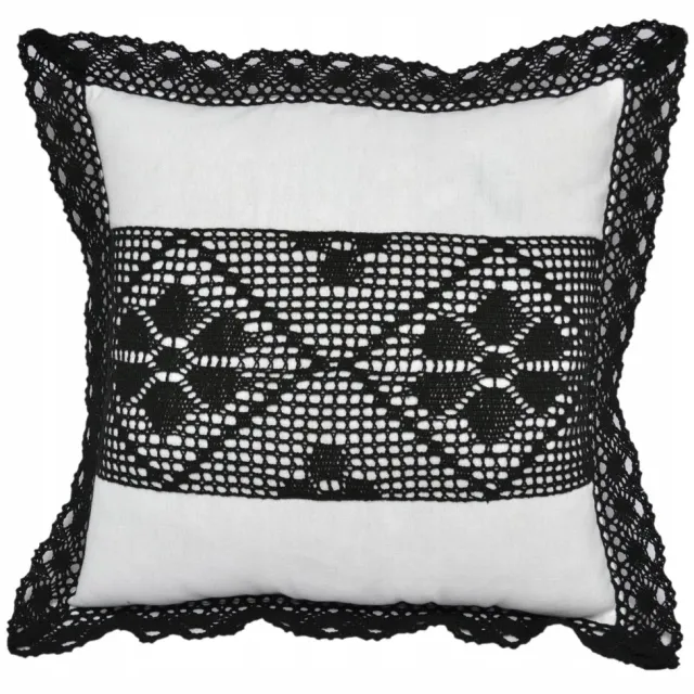Jedeka Boho Kussenhoes 40x40cm Haakwerk Wit/Zwart