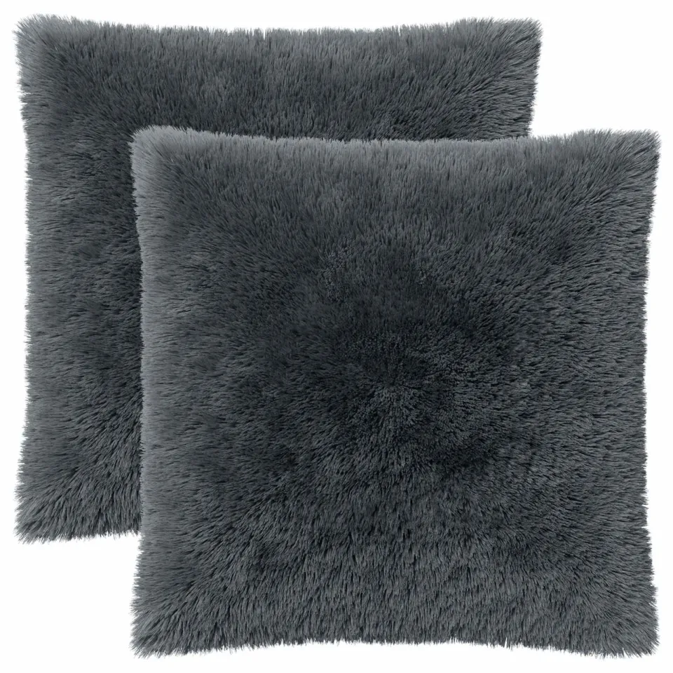 vidaXL Kussensloop 2 st HEERLEN Antracietkleurig 65 x 65 cm PV Fleece Anthraciet