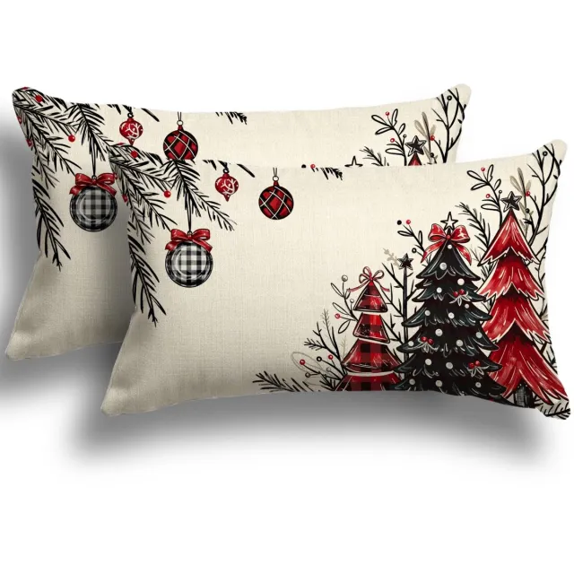 Unyqoos Set van twee kerstkussenslopen in linnen voor sfeervolle decoratie Beige