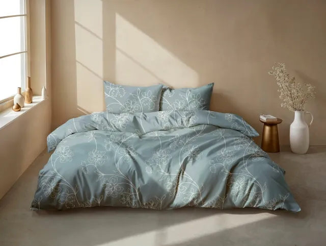 Zohome Alva Dekbedovertrek - Blauw - Dekbedhoes van 100% Katoen-Flanel - Bloemen - 2 slopen 60/70 cm - AW25, foto 2