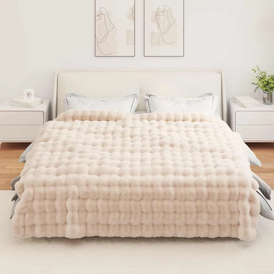vidaXL Antislip deken van imitatie konijnenbont OLITE 4 st Beige, foto 4