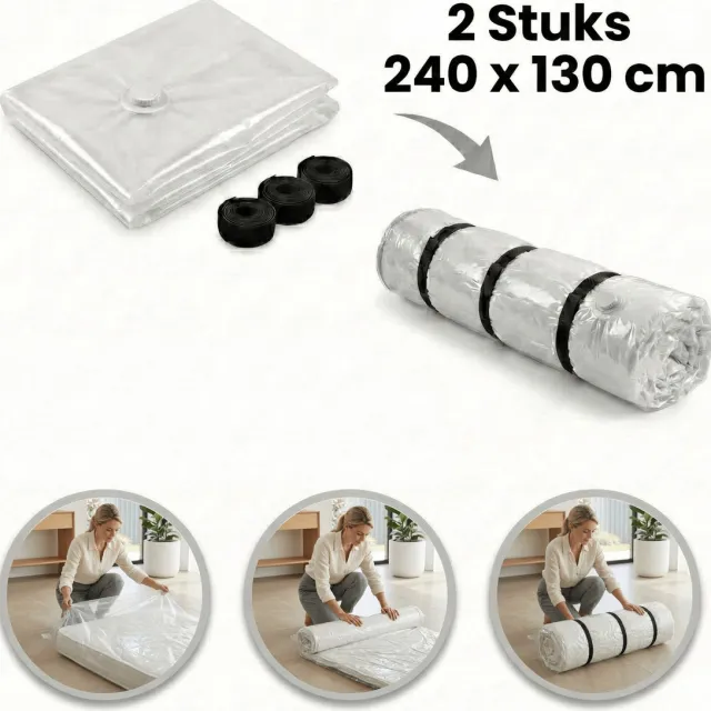 DF Essentials 2 Stuks Vacuümzak Matras 240 x 130 cm – Vacuum Matraszak - Verhuizen & Opslag – 2x Eenpersoons Matras – Stof- en Vochtbescherming - Herbruikbaar Transparant