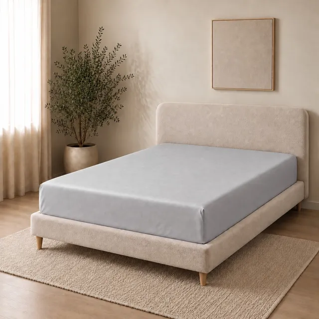 AMSTELINEN Hoeslaken - 140 x 200 + 35 cm - 100% Biologisch Katoen 300 TC Satijn - Pebble Grey – Extra Langvezelig Katoen (1)