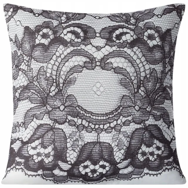 Eurofirany Decoratieve Kussensloop 40x40cm Suzie Wit Zwart Kantprint Wit met zwarte kantprint