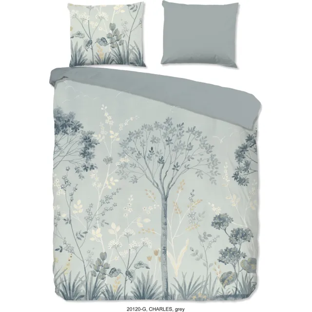 Good Morning dekbedovertrek bloemen - 2 persoons 200x200/220 cm - Grijs - 100% Katoen renforce