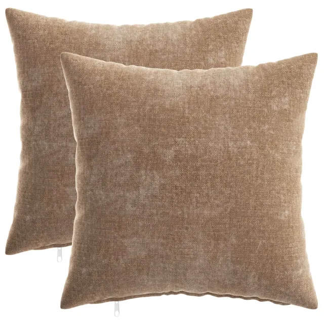 vidaXL Kussensloop 2 st HEERLEN Bruin 45 x 45 cm Chenille Stof, foto 3