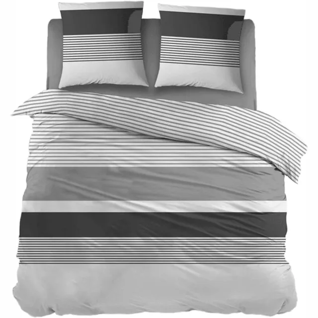 Sleepnight Dekbedovertrek - Gris Strepen Flanel - B 140 x L 220 cm - 003364-B 140 x L 220 cm
