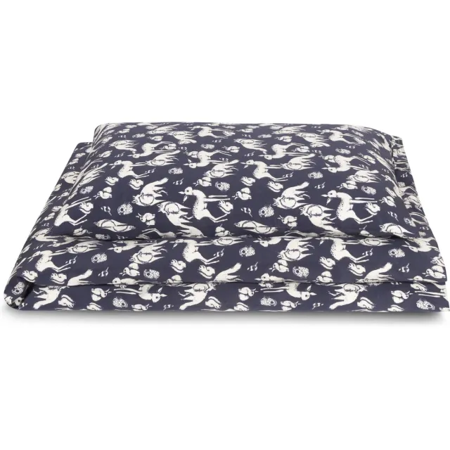 LIS LABELS Dekbedovertrekset met kussensloop - Animal High Tea - 100x140 cm en 40x60 cm - Katoen - Peuterbed Blauw - Animal High Tea