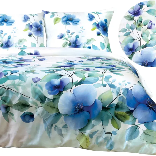 Darymex Satynlove Premium - Dekbedovertrekset - 100% Katoen Satijn - Blauwe Viooltjes Motief - Met Ritssluiting Multicolor