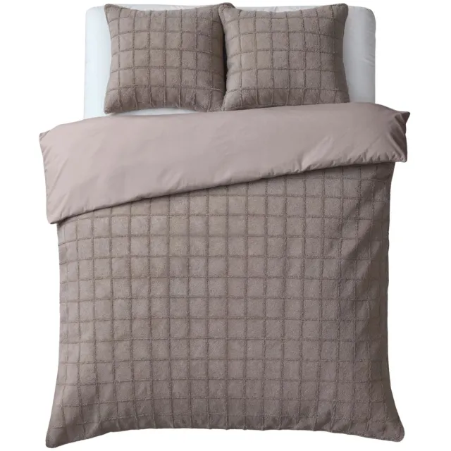 Droomtextiel Teddy Dekbedovertrek Fur Check - 200x200/220 cm - Taupe