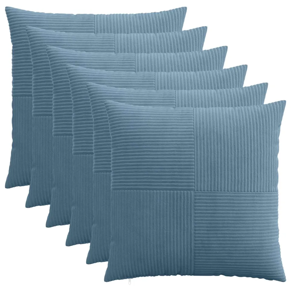vidaXL Kussensloop 6 st ALMELO Blauw 55 x 55 cm corduroy, foto 3