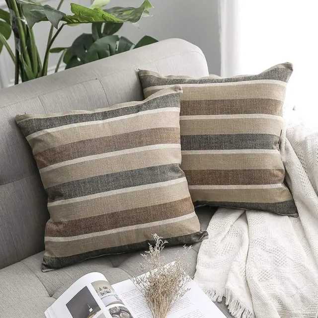 Famanu Set van 2 kussenslopen, kussenovertrekken, linnenlook, bankkussen, decoratieve kussensloop, sierkussen, overtrek voor bank, slaapkamer, woonkamer, 40 x 40 cm, koffiebruin