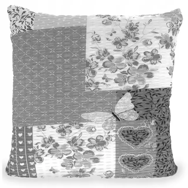 Fan Kussensloop Kora 50x60 Grijs Patchwork Hartjes Bloemen Vlinders