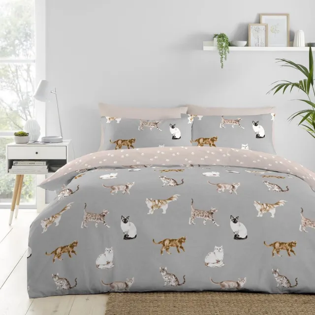 Duraxl Dekbedovertrek - Katoen en polyester - Katten Grijs