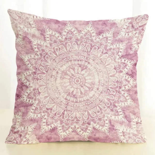 Fashion home Decoratieve Kussenhoes 45x45 cm - Linnen Look met Cirkelmotief Roze en ecru