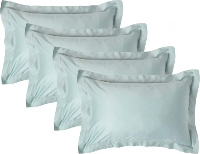 Homescapes Biologisch Kussensloop 50x75 cm met Sierrand – Set van 4 – Eendenei Blauw – 100% Egyptisch Katoen Satijn – Draaddichtheid 400