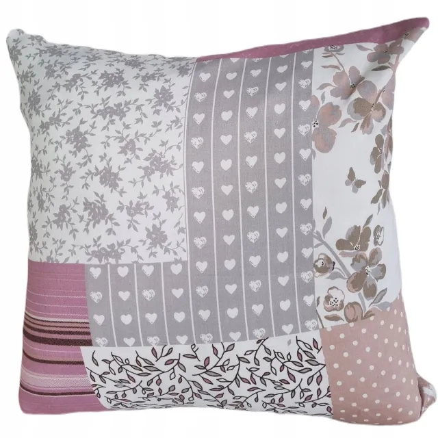 Fan Katoenen Kussensloop 40x40 cm - Patchwork Hartjes, Vlinders & Bloemen Multicolor