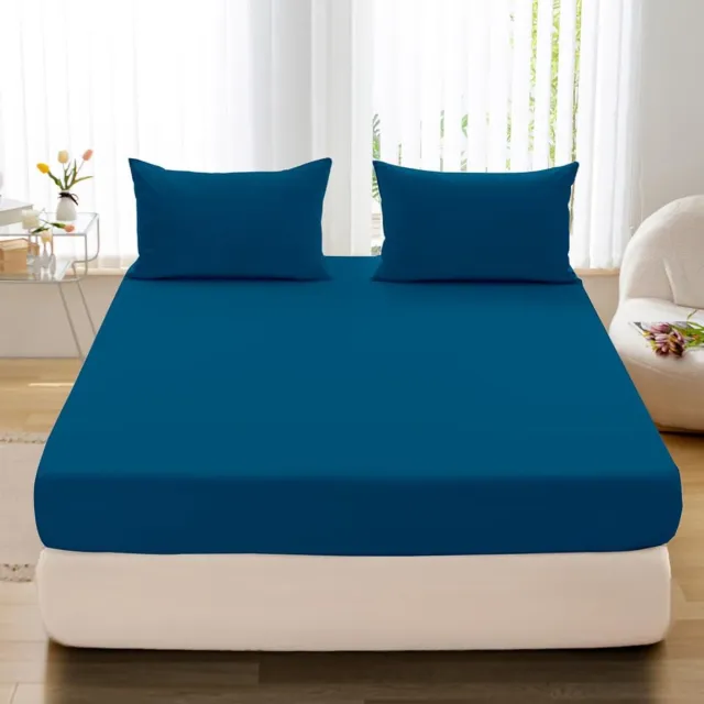My Ninki ® Zacht en Ademend Hoeslaken van 100% Katoen voor Matrassen tot 25 cm Hoogte blauw