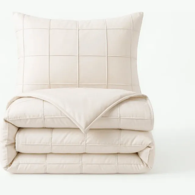 Sleeptime Dekbedovertrek Check Pintuck - Dekbedovertrek - Eenpersoons - 140x220 cm + 1x Kussensloop 60x70 cm - Beige