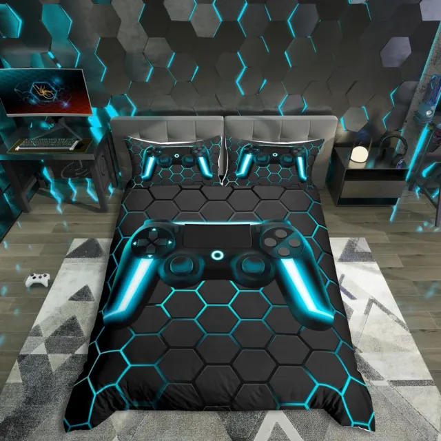 Unyqoos Speelse Gamer Beddengoedset voor Jongens met Gamepad Controller Design en Geometrisch Honingraatpatroon kleur 12